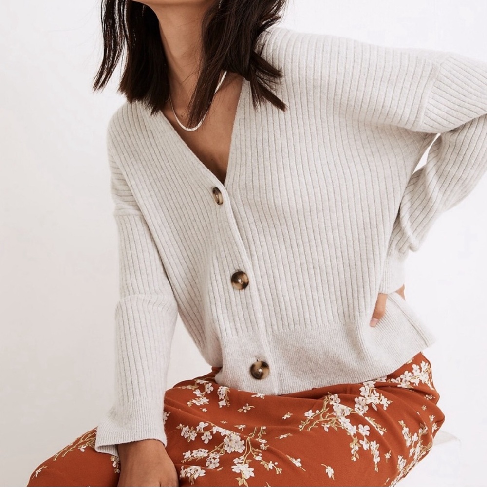 Madewell Cameron Ribbed Crop Cardigan | Heather Smoke - Small